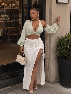 White Maxi Skirt W/Side slit